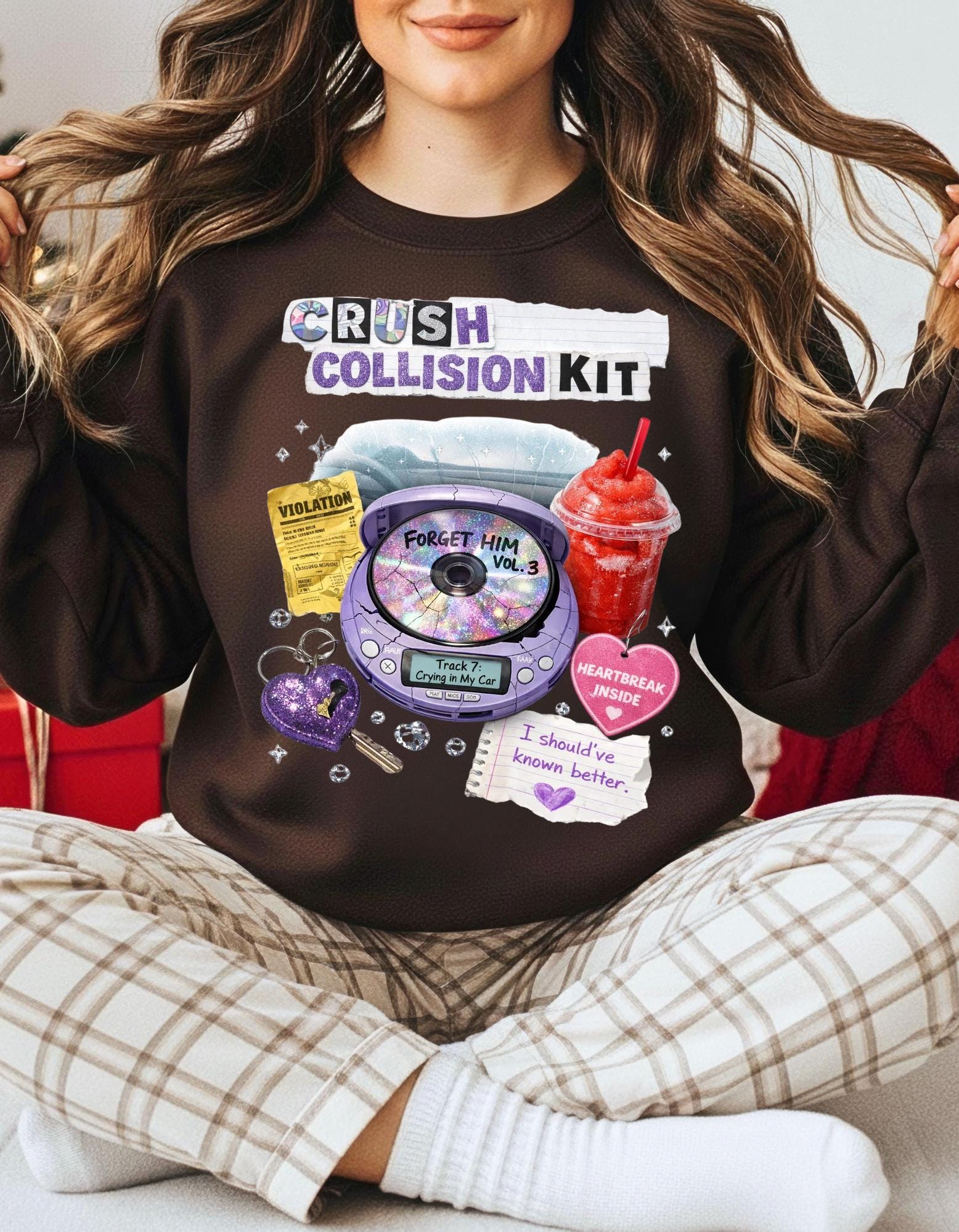 Crush Collision Kit Sweatshirt | Retro Collage Heart Locket Slushie Cassette Aesthetic Pullover