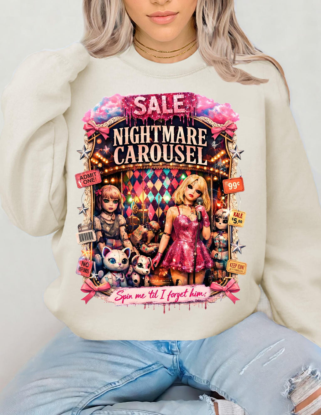 Nightmare Carousel Crewneck Sweatshirt | Spooky Circus Horror Gothic Halloween Dark Wear