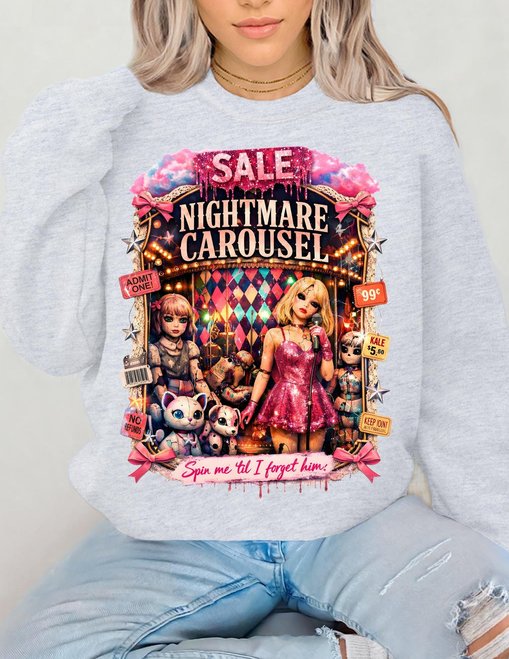 Nightmare Carousel Crewneck Sweatshirt | Spooky Circus Horror Gothic Halloween Dark Wear