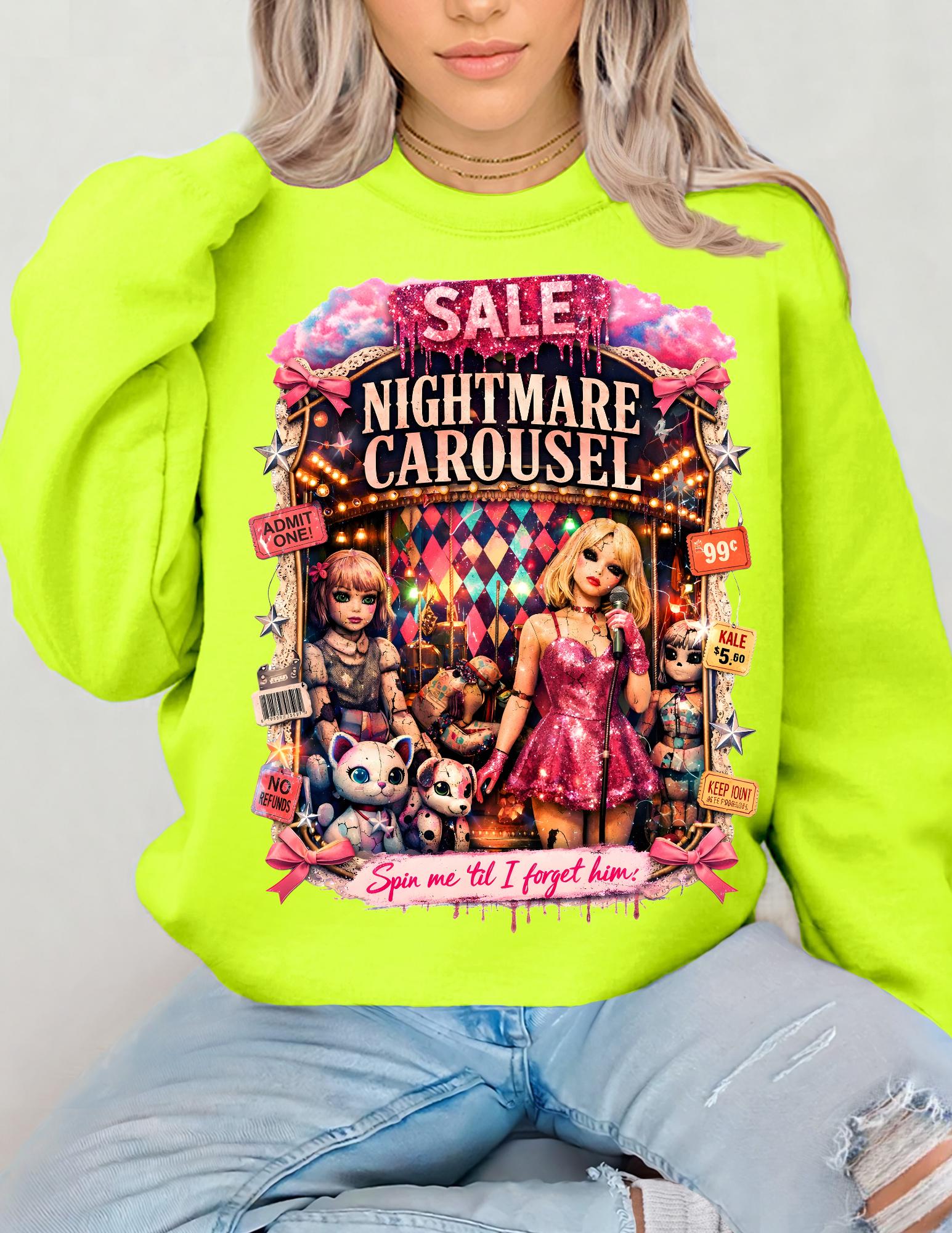 Nightmare Carousel Crewneck Sweatshirt | Spooky Circus Horror Gothic Halloween Dark Wear
