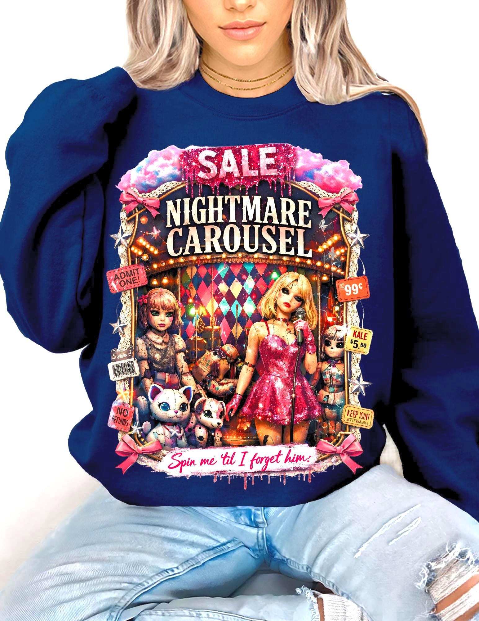 Nightmare Carousel Crewneck Sweatshirt | Spooky Circus Horror Gothic Halloween Dark Wear