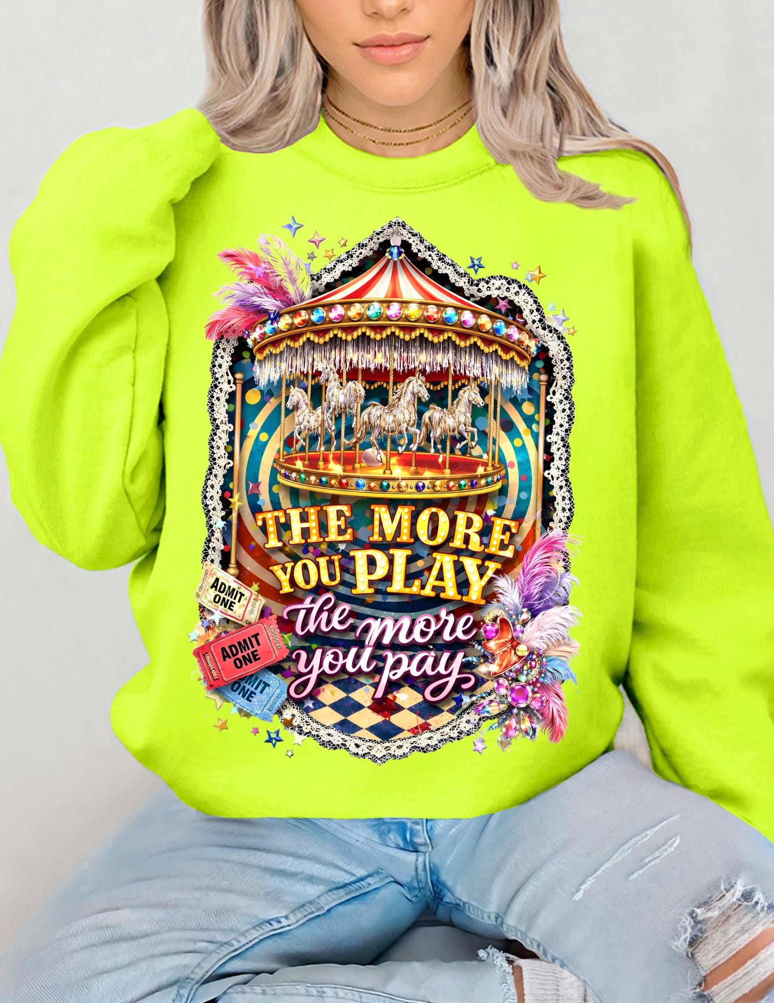 Funhouse Showgirl Crewneck Sweatshirt – Burlesque Graphic Top