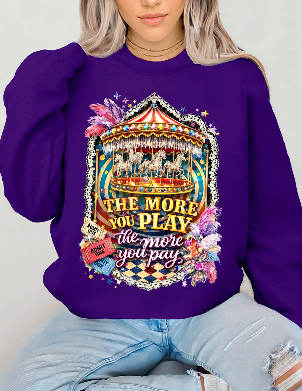 Funhouse Showgirl Crewneck Sweatshirt – Burlesque Graphic Top