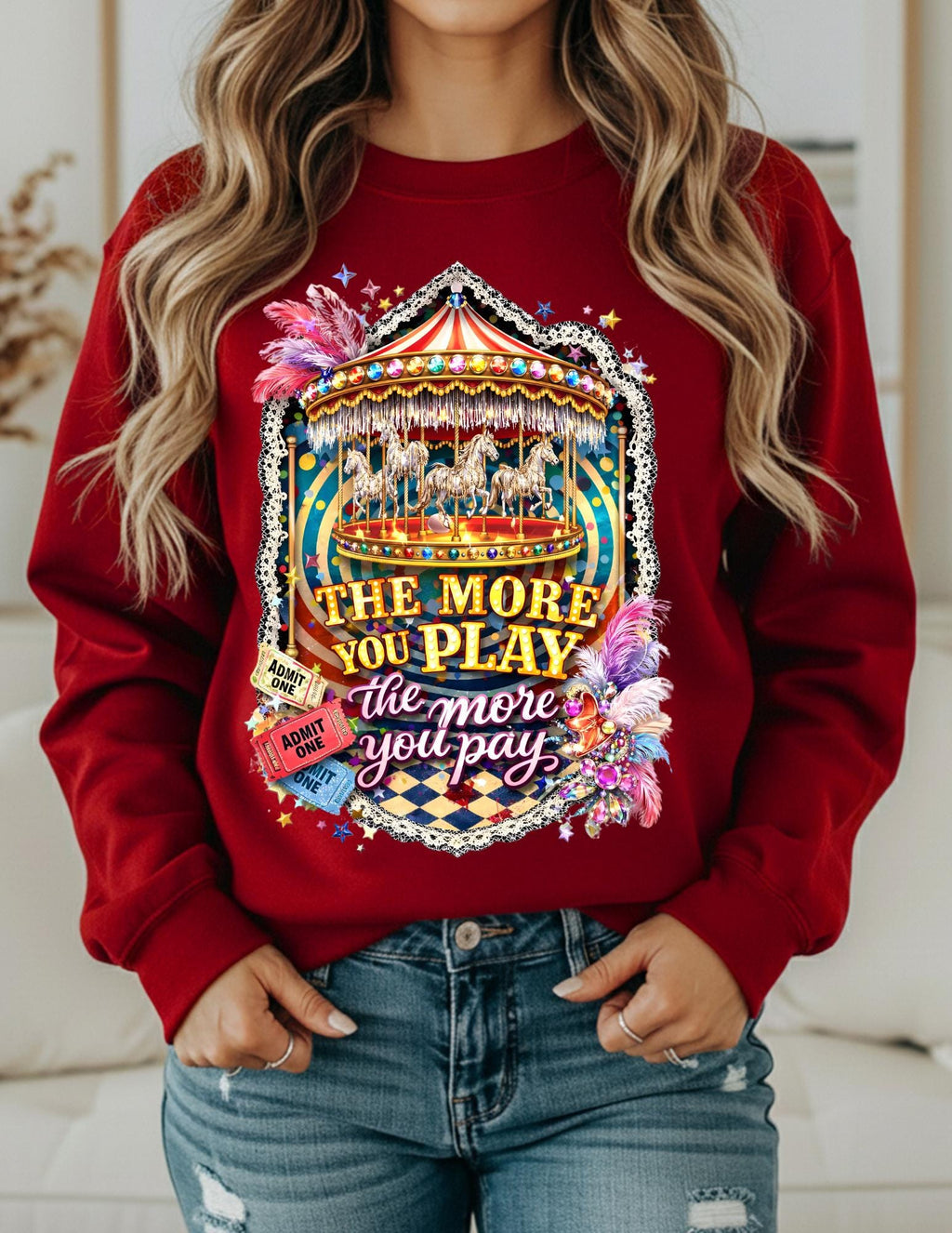 Funhouse Showgirl Crewneck Sweatshirt – Burlesque Graphic Top