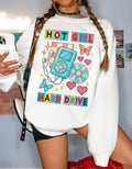 Hot Girl Hard Drive Crewneck Sweatshirt | Retro MP3 Player CD Butterflies Graphic Streetwear