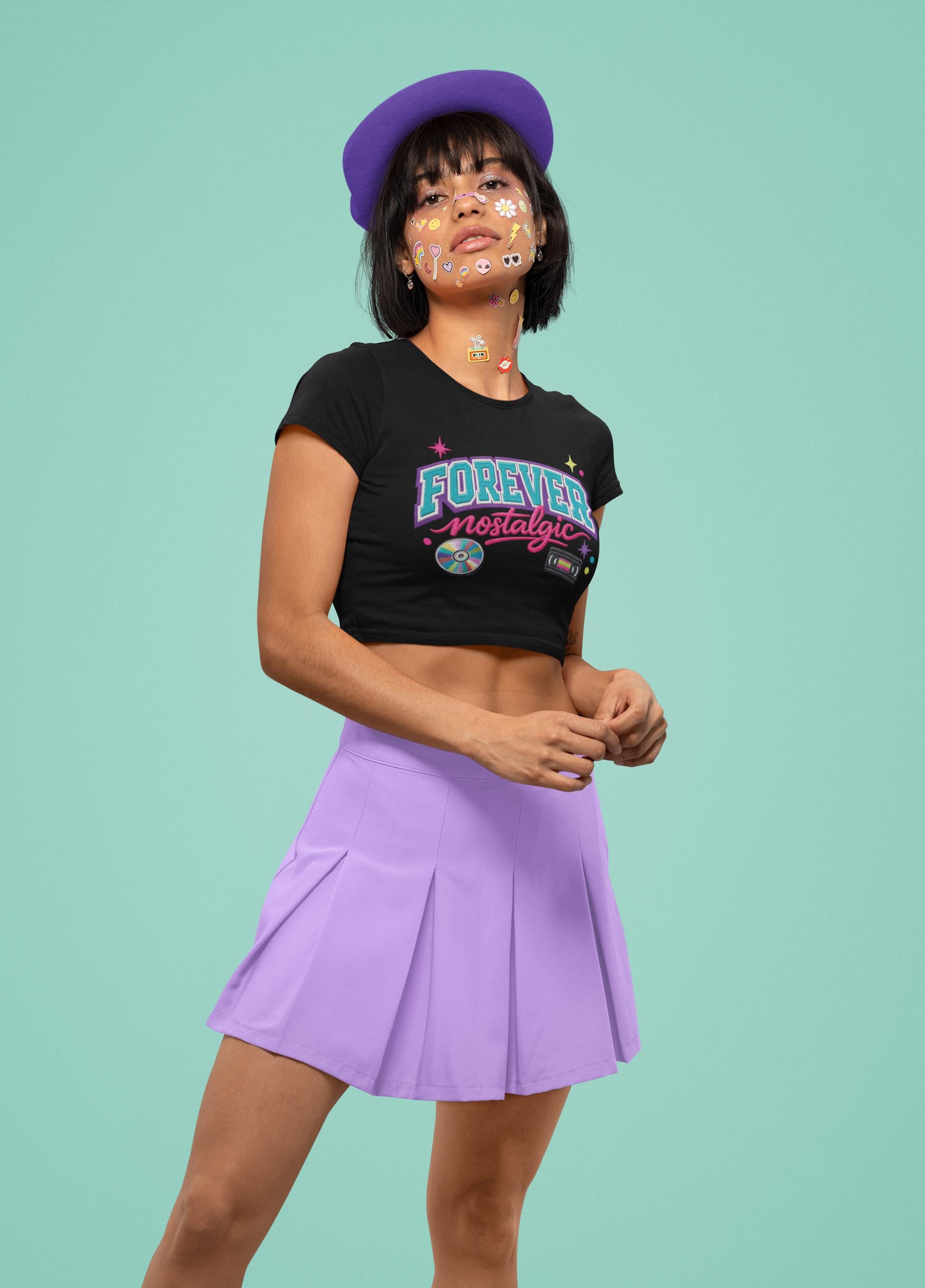 Forever Nostalgic Retro Cassette CD Design Crop Tee