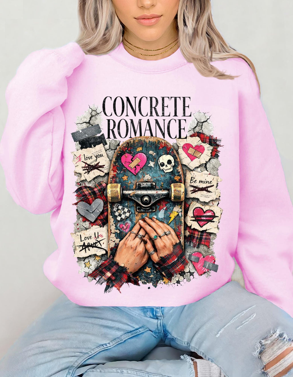 Concrete Romance Skateboarding Sweatshirt | Skater Girlfriend Design