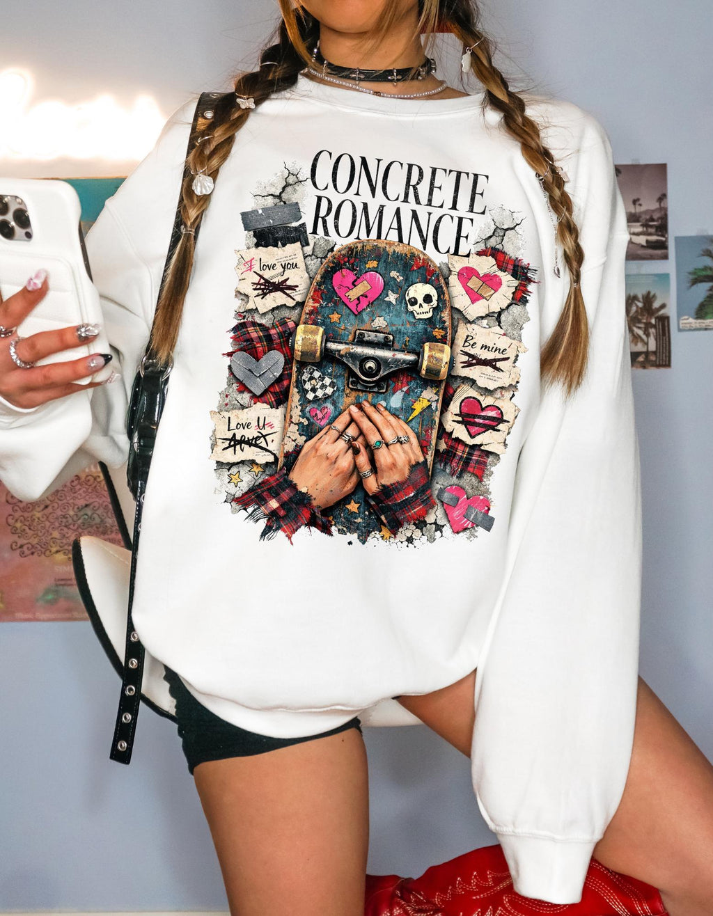 Concrete Romance Skateboarding Sweatshirt | Skater Girlfriend Design