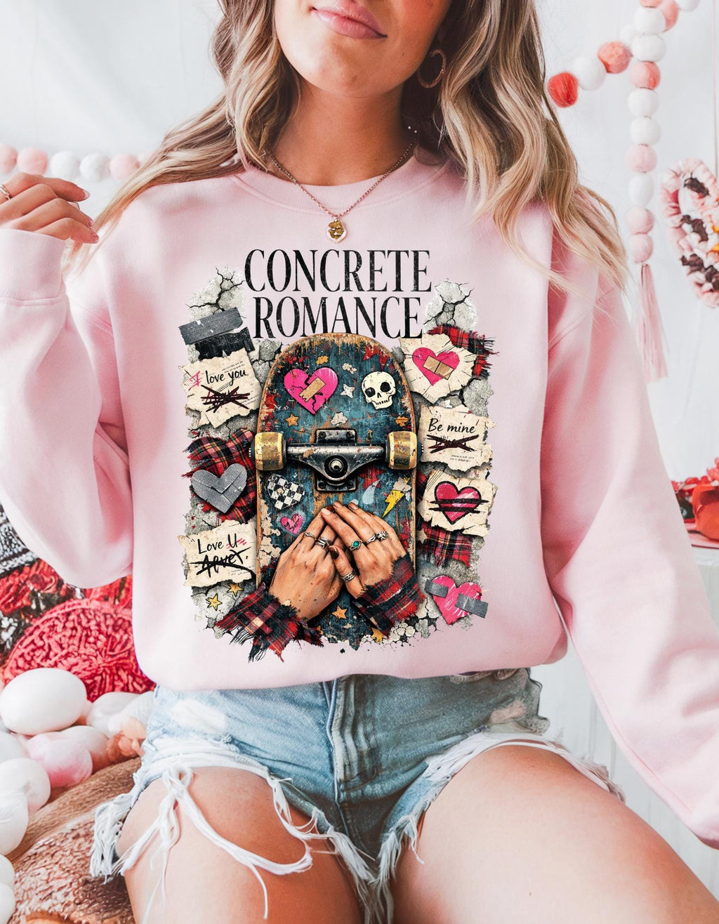 Concrete Romance Skateboarding Sweatshirt | Skater Girlfriend Design