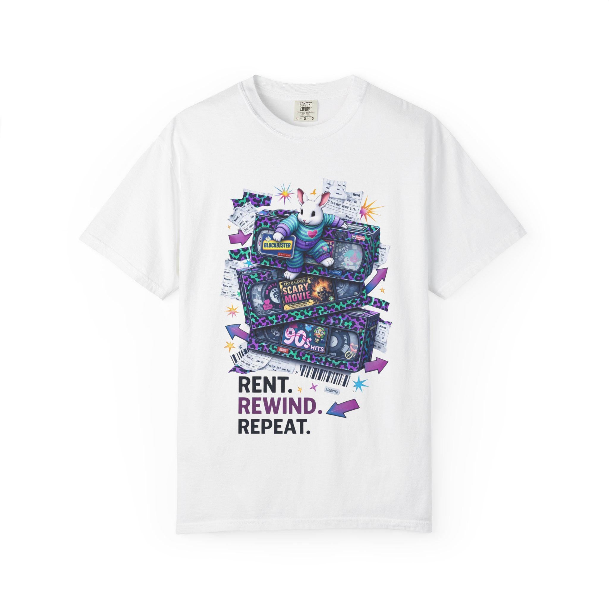 Rent Rewind Repeat cassette tape T-Shirt | 90s retro VHS mixtape tee