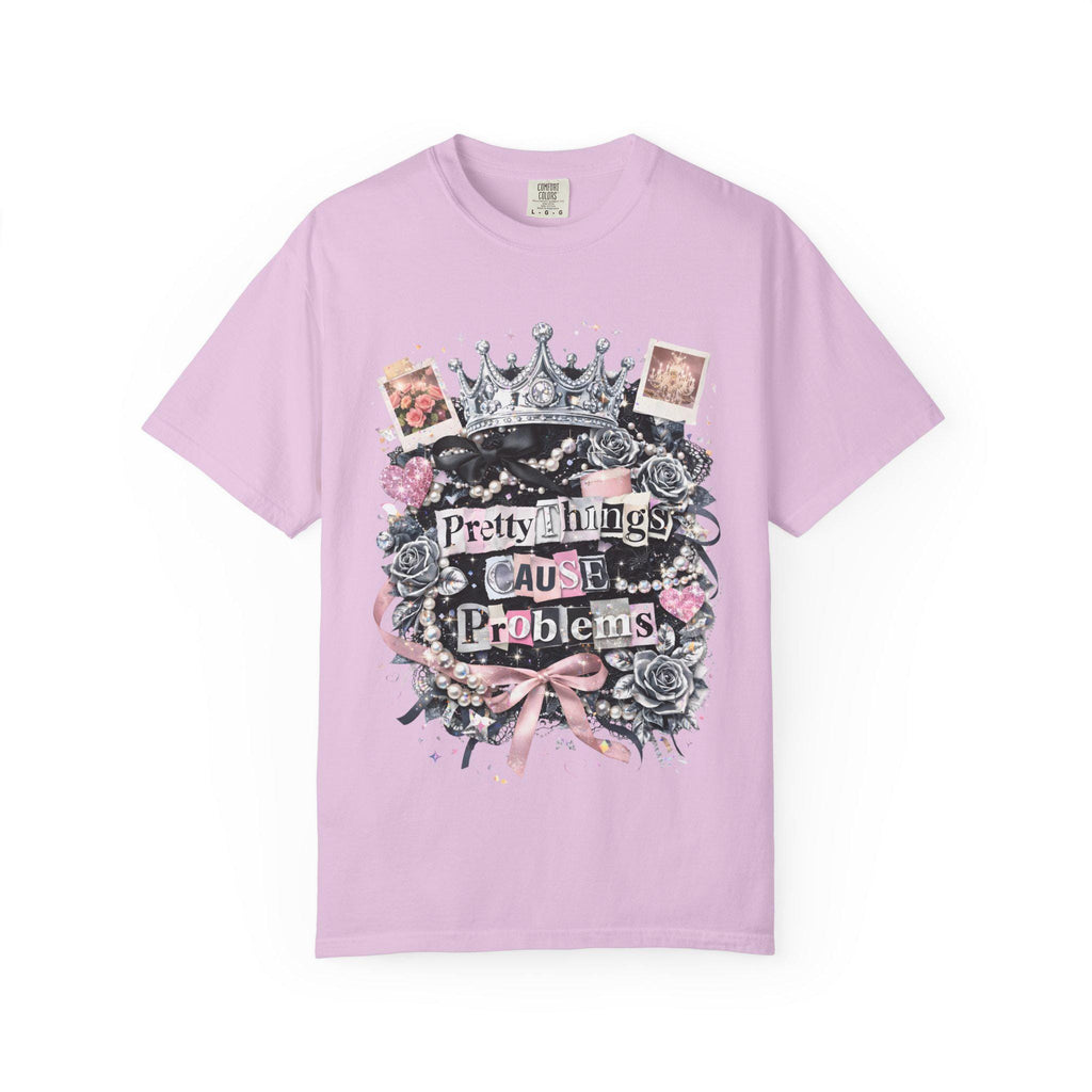 Pretty Things Cause Problems T-shirt | Crown, Roses, Pink Ribbon, Gothic Vintage