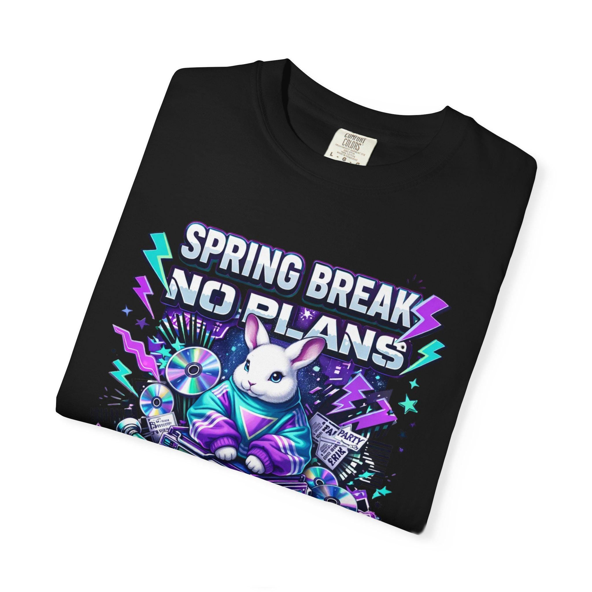 Spring Break No Plans bunny DJ T-shirt | retro cassette boombox party design