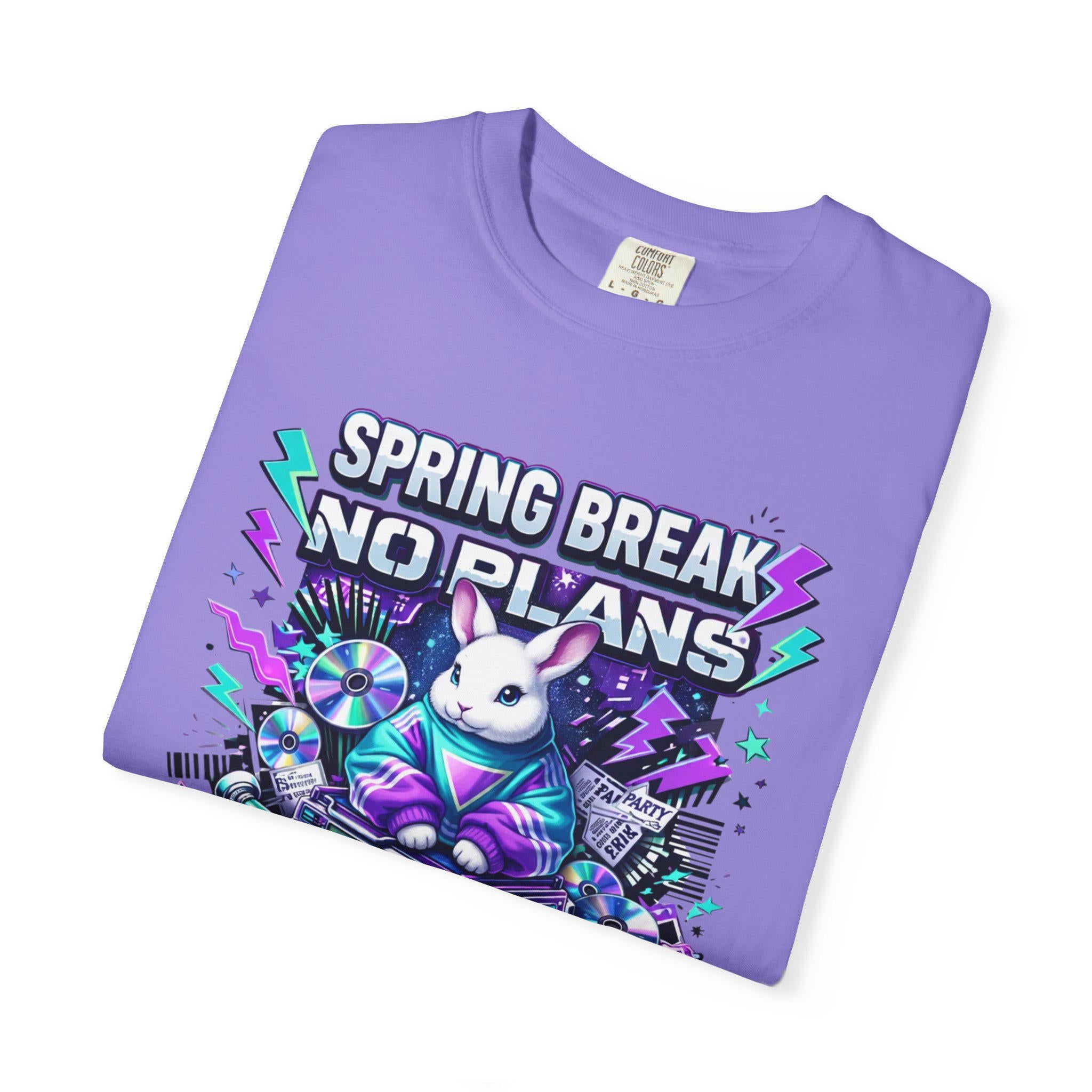 Spring Break No Plans bunny DJ T-shirt | retro cassette boombox party design