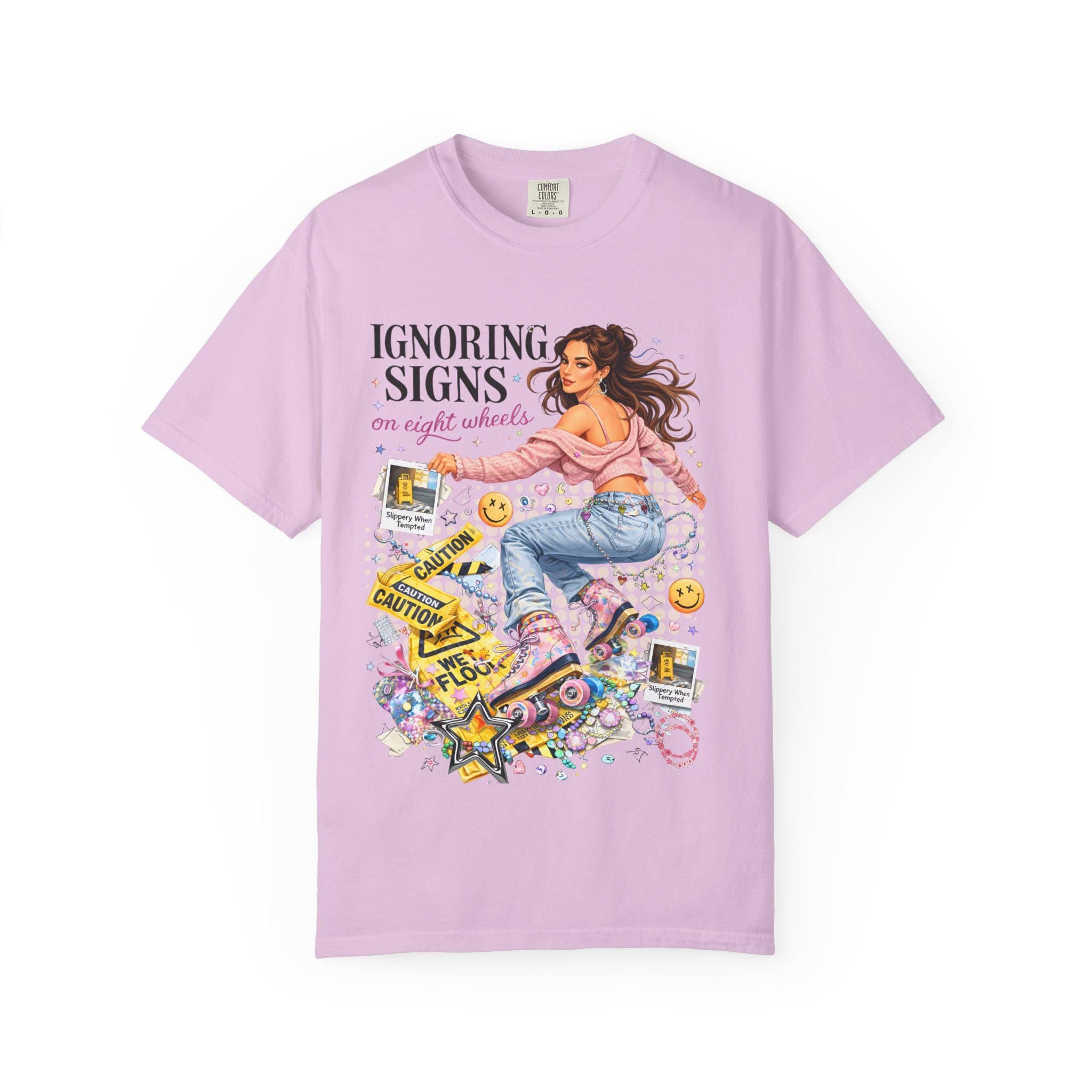Ignoring Signs roller skate girl T-Shirt | retro skate collage, pastel graphics