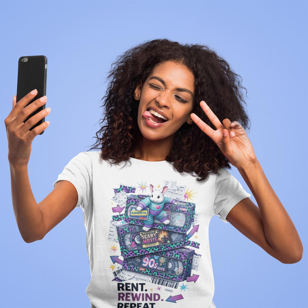 Rent Rewind Repeat cassette tape T-Shirt | 90s retro VHS mixtape tee