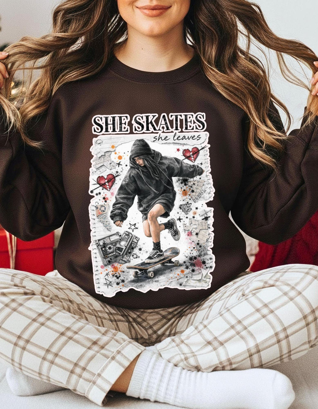 90s Grunge Skater Girl Crewneck Sweatshirt | Retro Skate Graphic