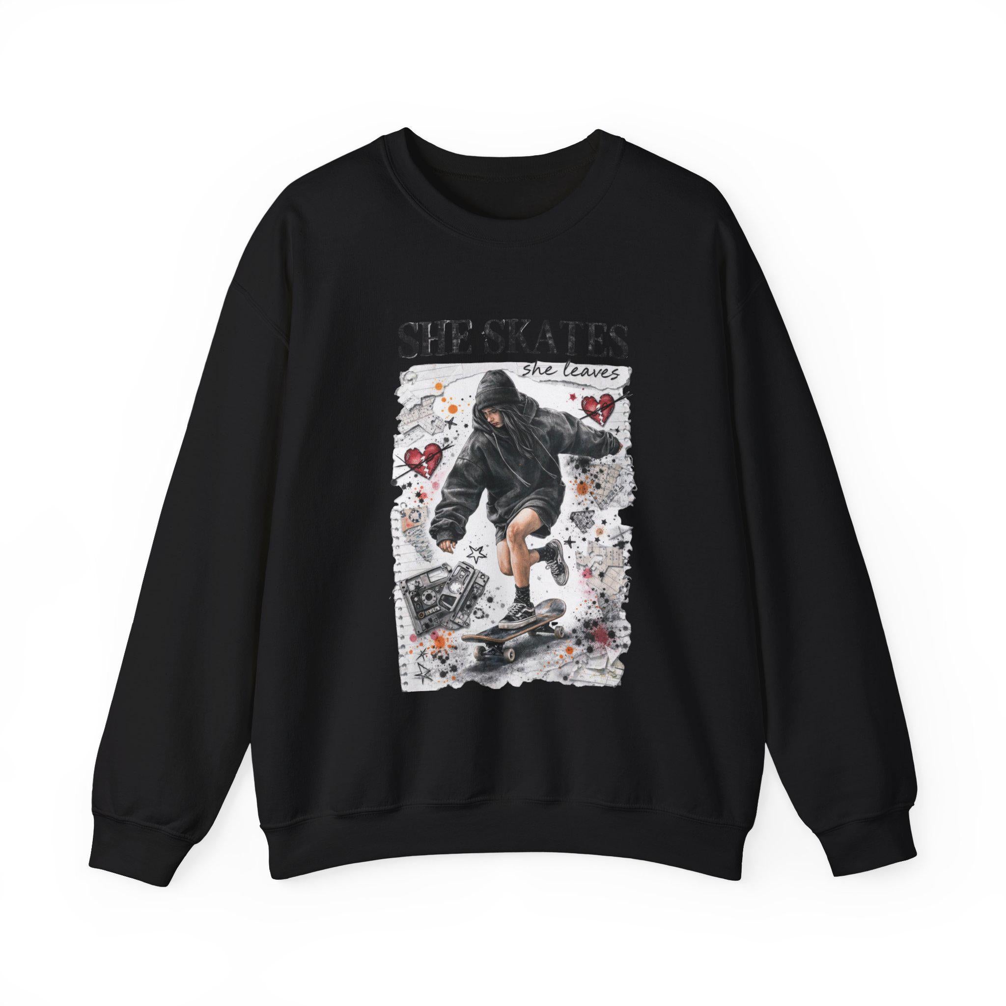 90s Grunge Skater Girl Crewneck Sweatshirt | Retro Skate Graphic