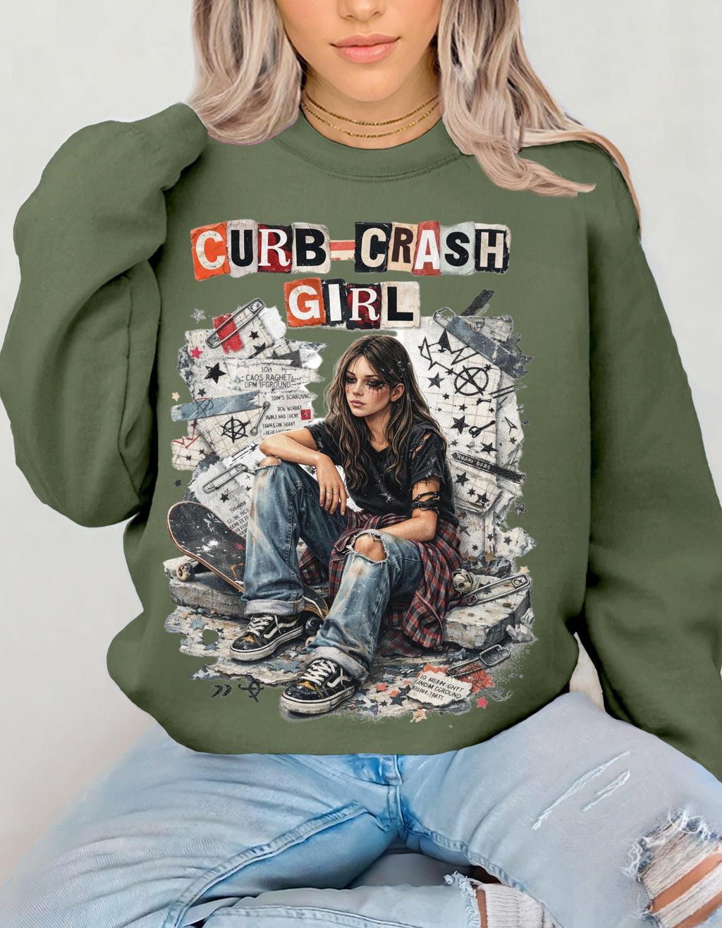 Curb Crash Girl sweatshirt | vintage grunge graphic crewneck