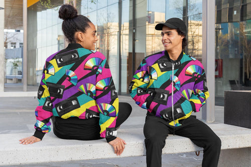 90s VHS Tape Colorblock Bomber Jacket