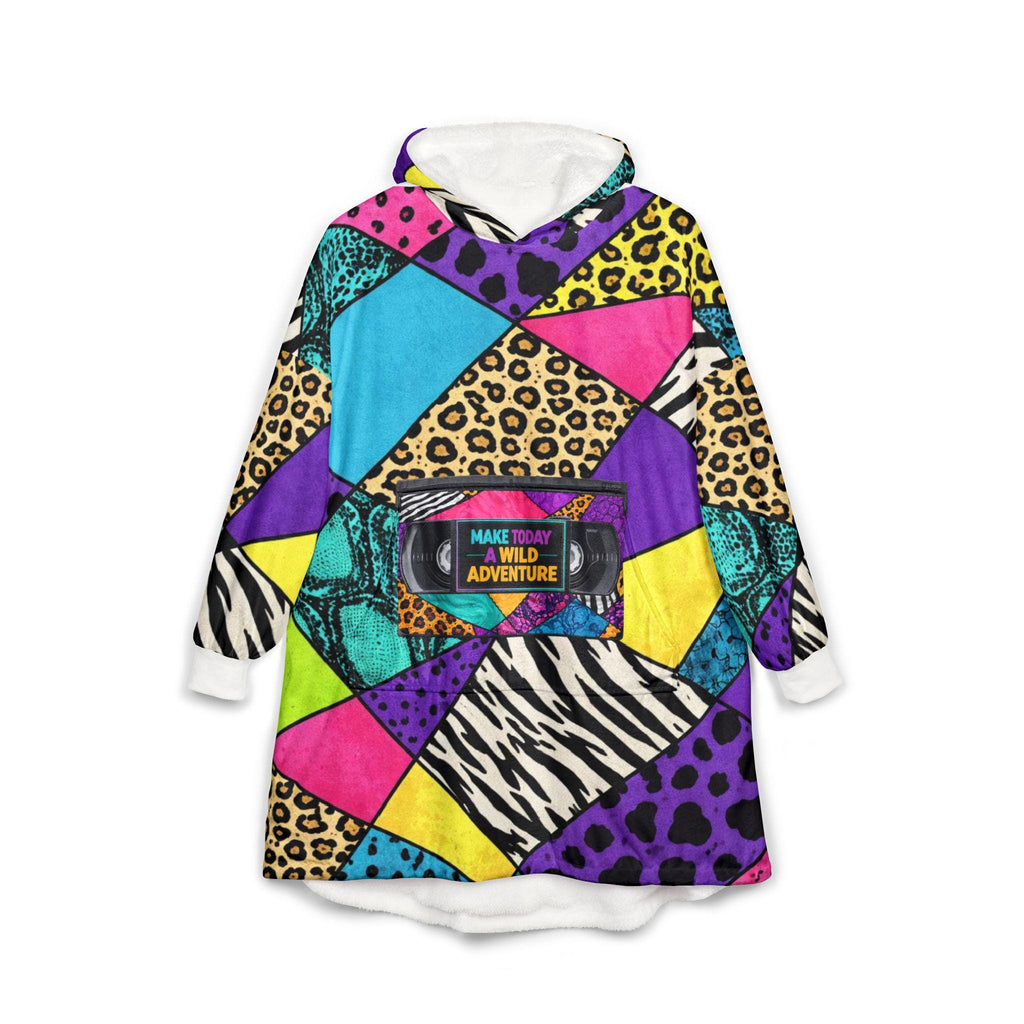 Y2K Patchwork Wearable Blanket, Sweatshirt, Retro Cozy Lounge Hoodie, Oversized Sherpa , 2000s Nostalgia Gift