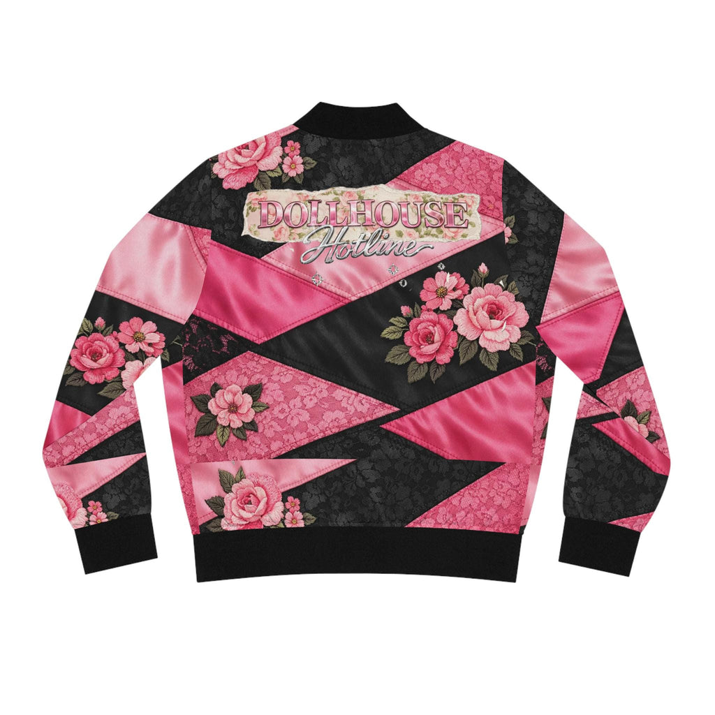 Pink Floral Color Block Bomber Jacket – Retro Silk-Style Windbreaker