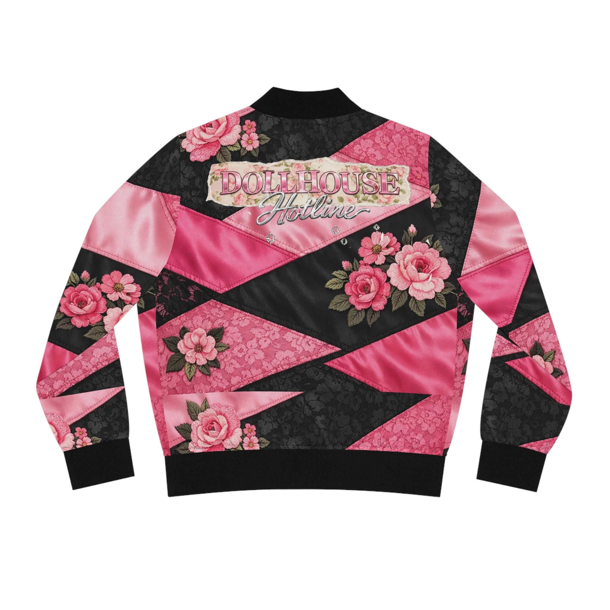 Pink Floral Color Block Bomber Jacket – Retro Silk-Style Windbreaker