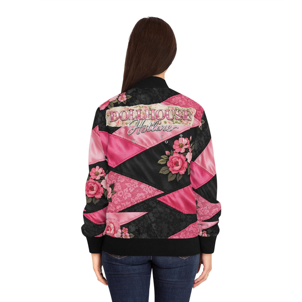 Pink Floral Color Block Bomber Jacket – Retro Silk-Style Windbreaker