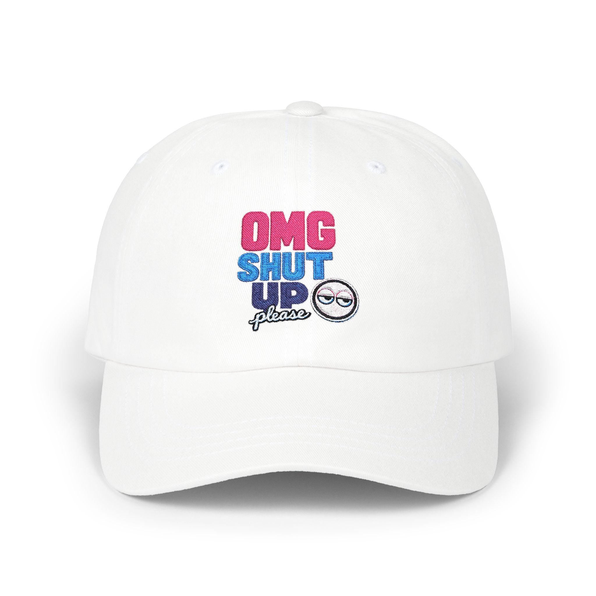 OMG Shut Up embroidered emoji cap | Dad Cap, White Adjustable Hat