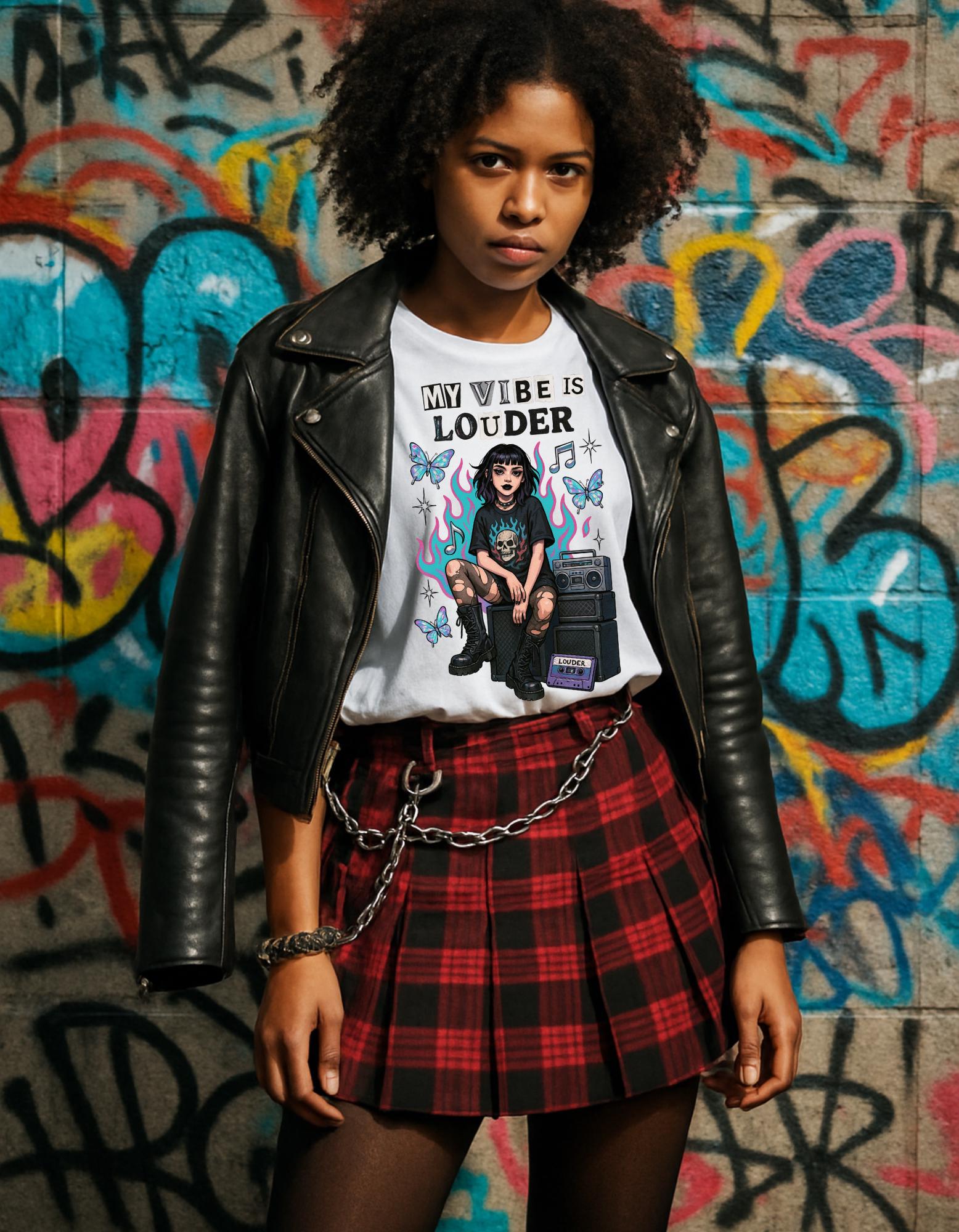 My Vibe Is Louder T-Shirt | Goth Girl, Amp & Butterflies Graphic Tee