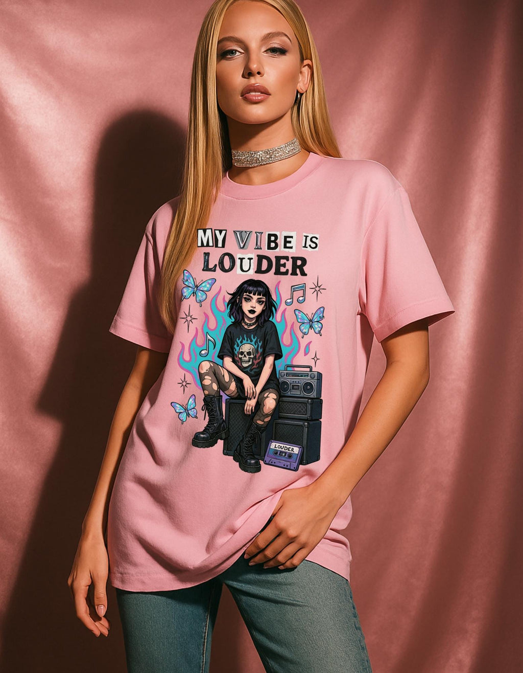 My Vibe Is Louder T-Shirt | Goth Girl, Amp & Butterflies Graphic Tee