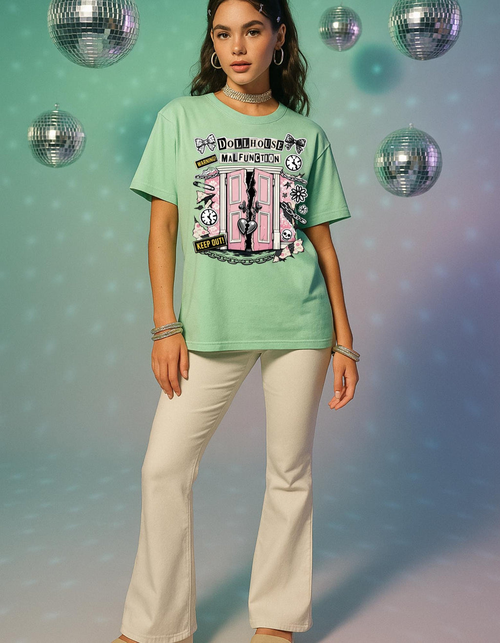 Dollhouse Malfunction T-Shirt | Pink Broken Dollhouse Illustration
