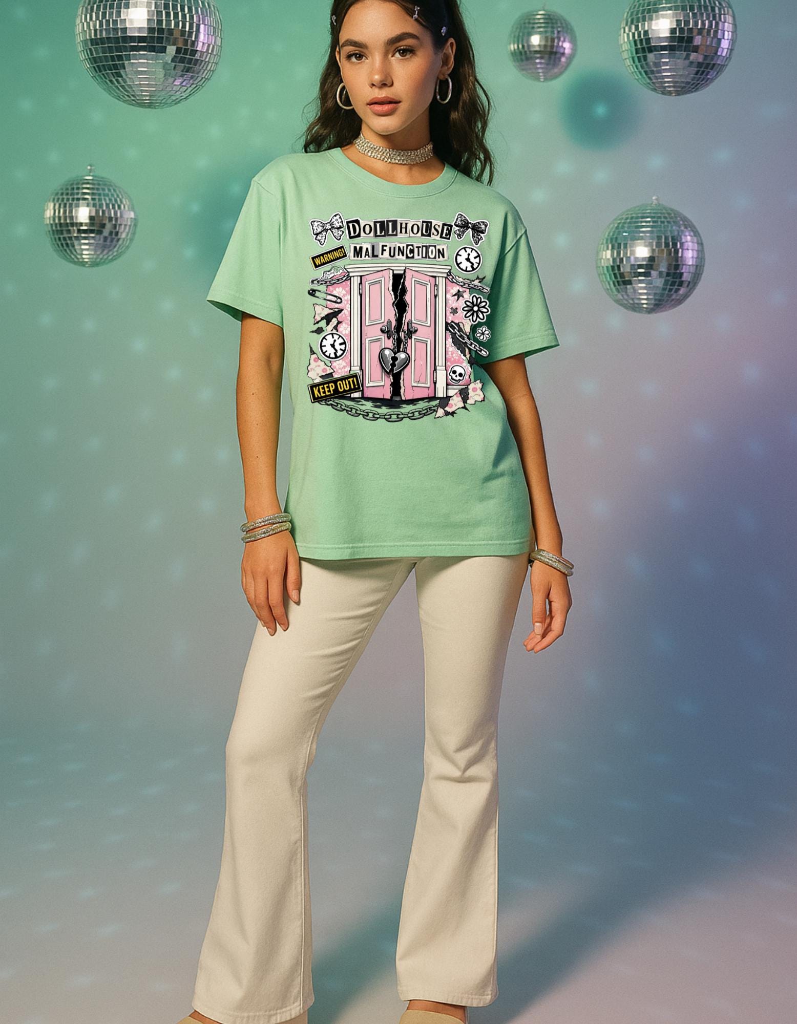 Dollhouse Malfunction T-Shirt | Pink Broken Dollhouse Illustration
