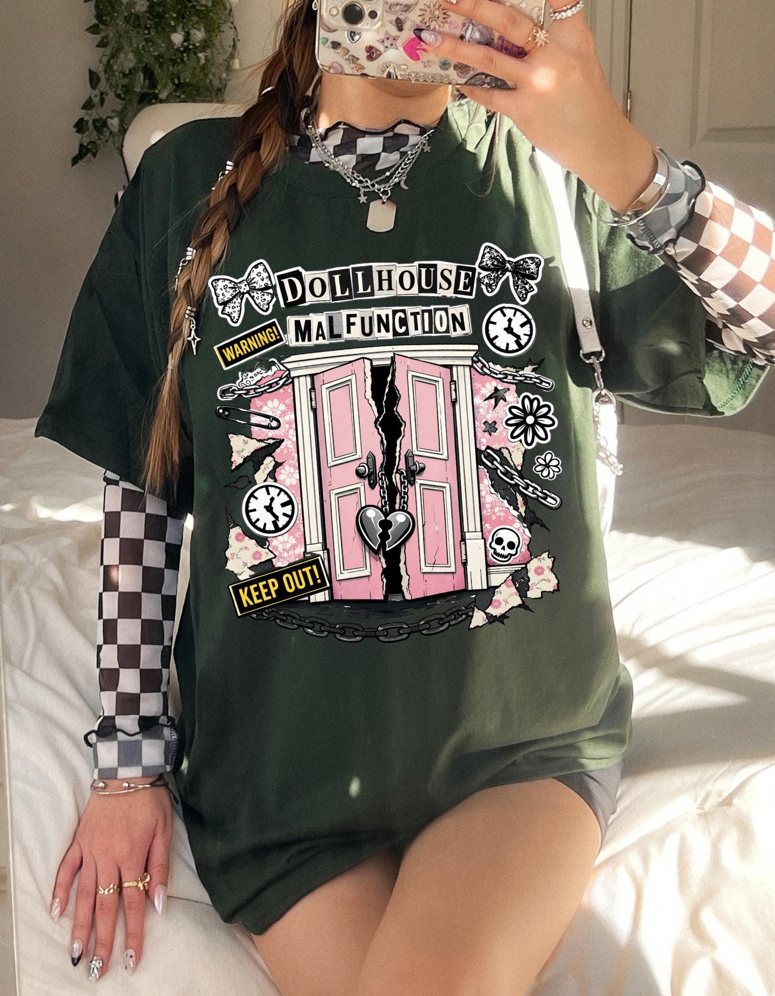 Dollhouse Malfunction T-Shirt | Pink Broken Dollhouse Illustration