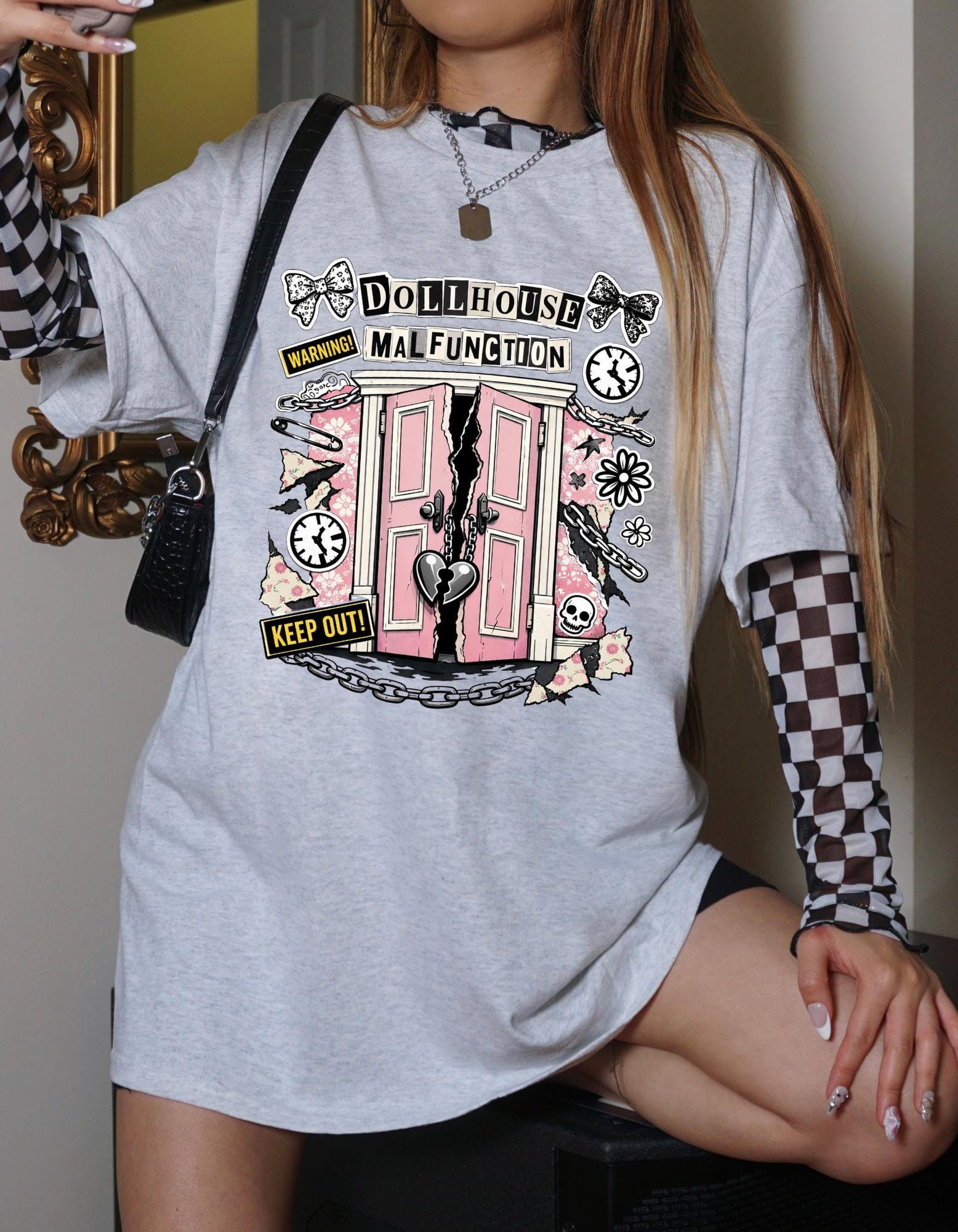 Dollhouse Malfunction T-Shirt | Pink Broken Dollhouse Illustration