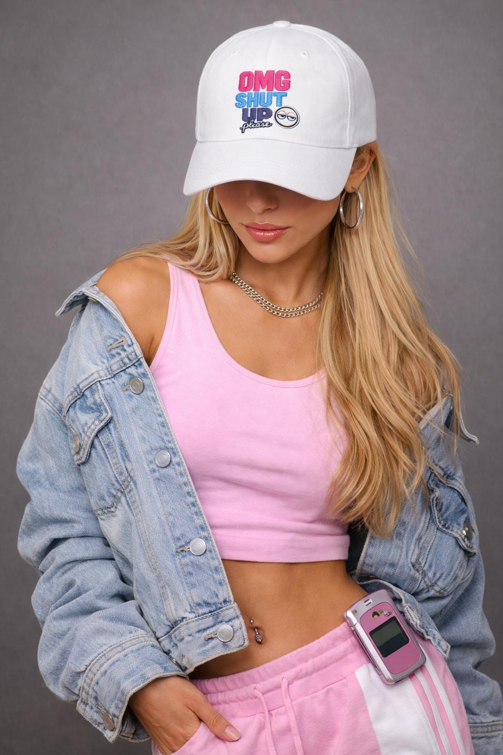 OMG Shut Up embroidered emoji cap | Dad Cap, White Adjustable Hat