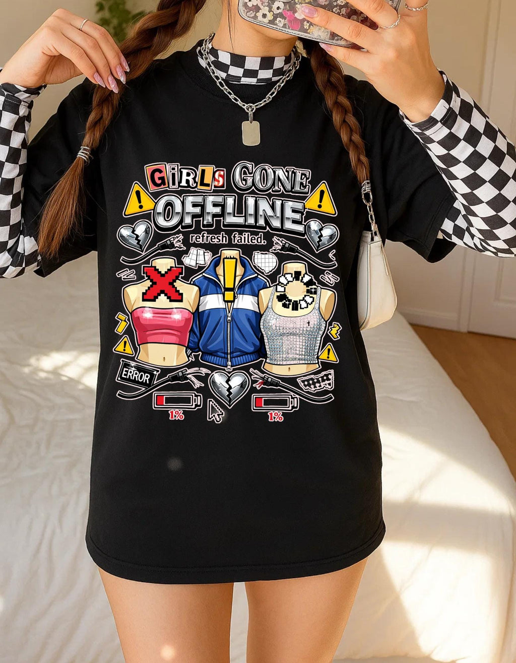 Girls Gone Offline T-Shirt | Gaming Helmet Cartoon, Refresh Failed Design
