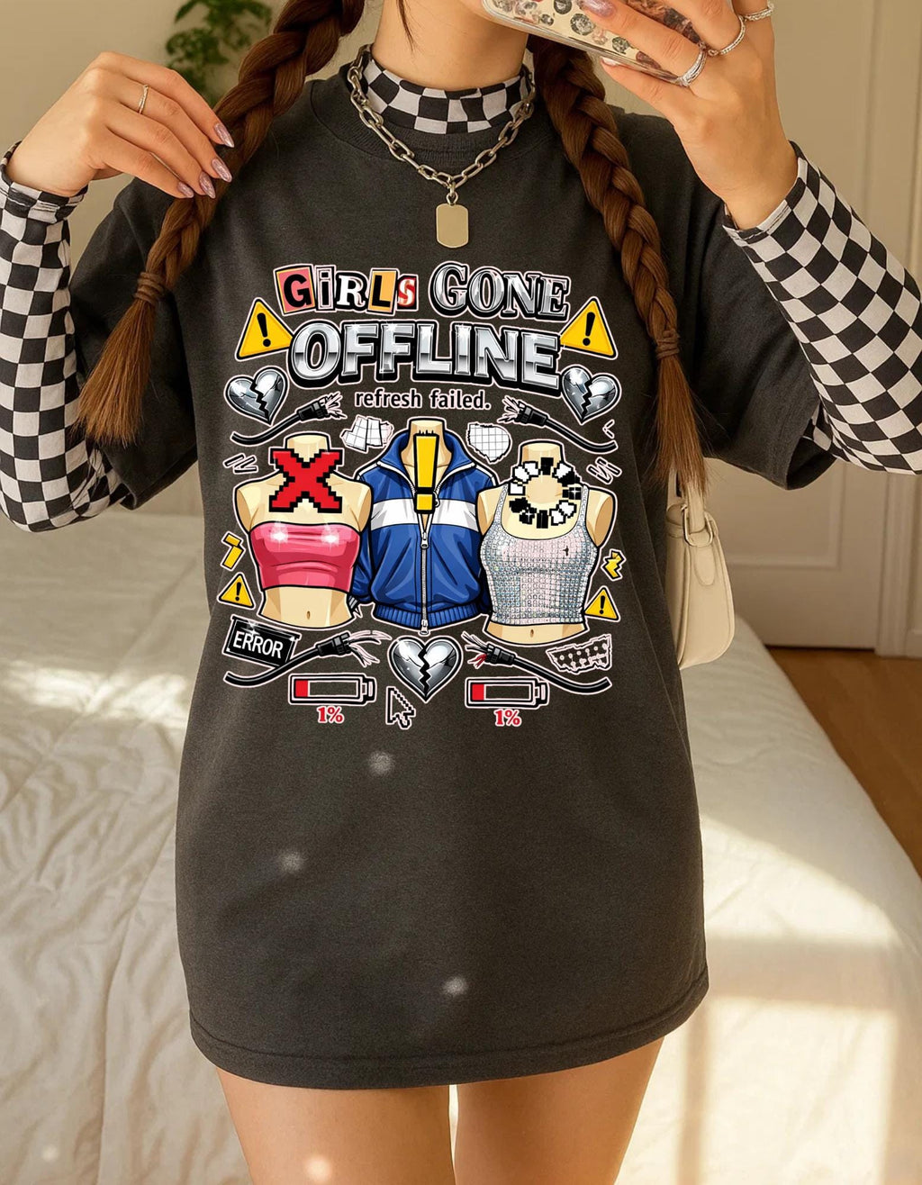 Girls Gone Offline T-Shirt | Gaming Helmet Cartoon, Refresh Failed Design