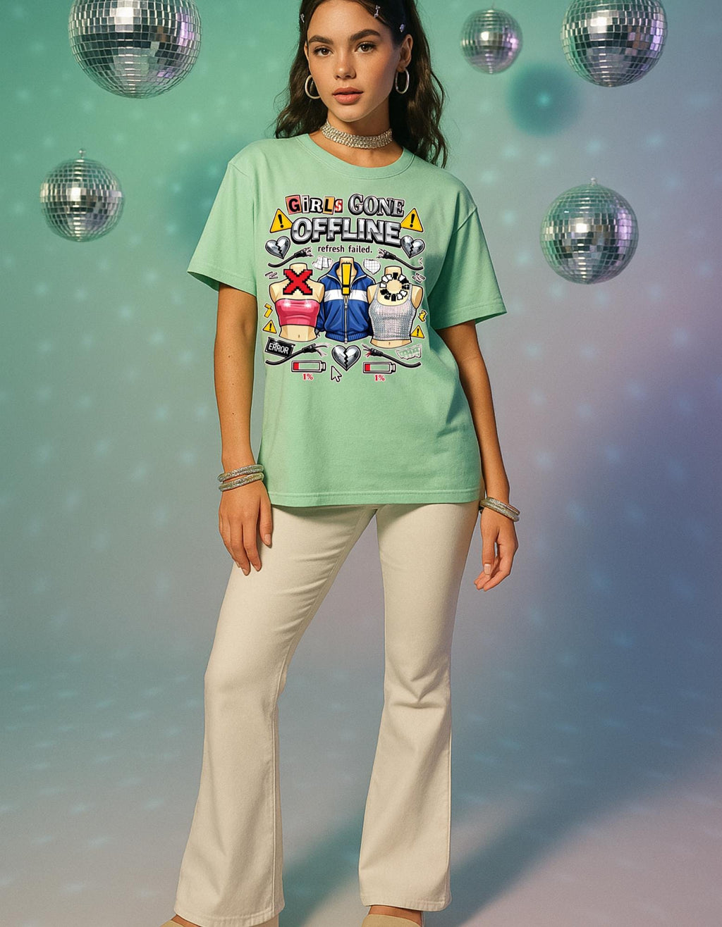 Girls Gone Offline T-Shirt | Gaming Helmet Cartoon, Refresh Failed Design