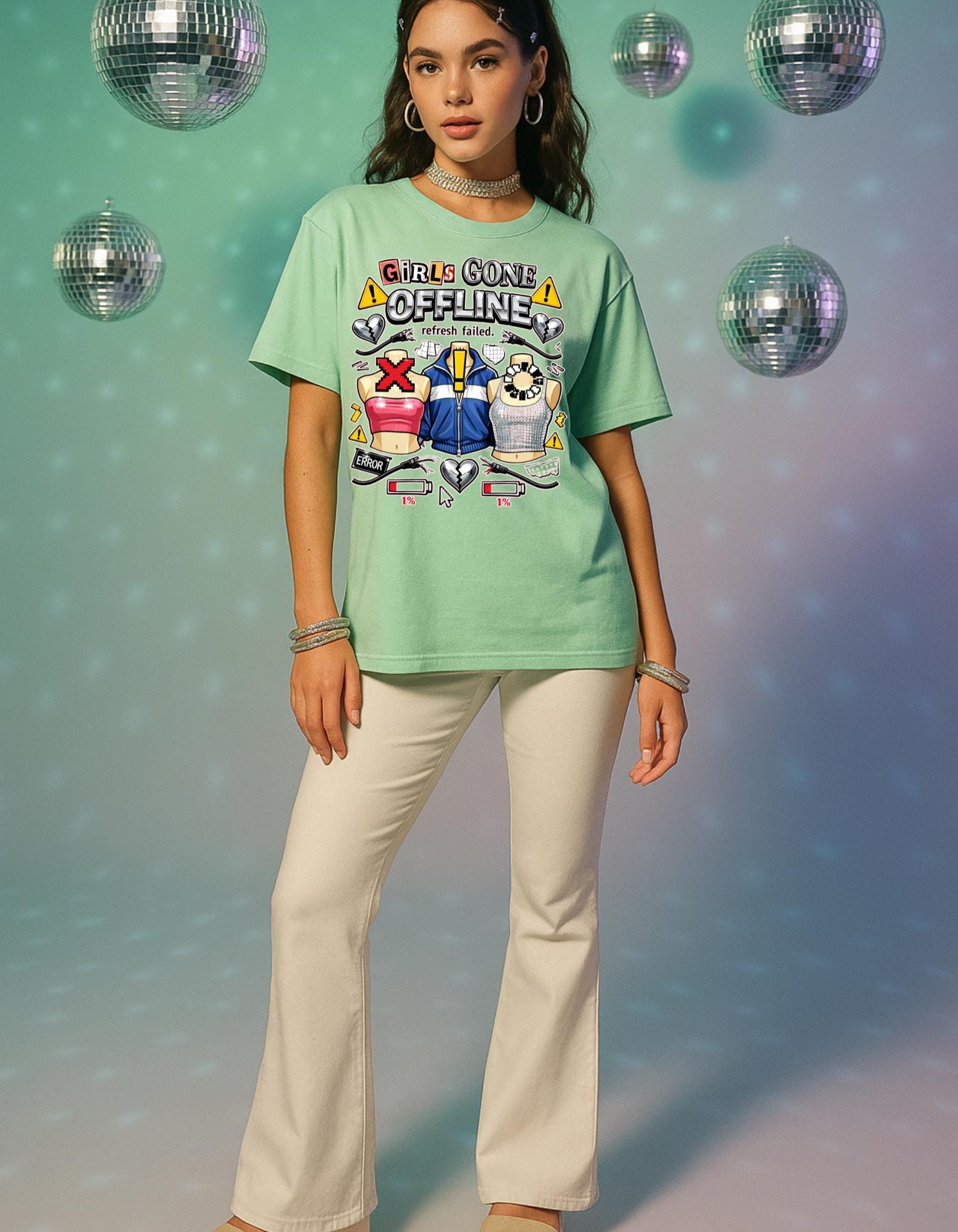 Girls Gone Offline T-Shirt | Gaming Helmet Cartoon, Refresh Failed Design