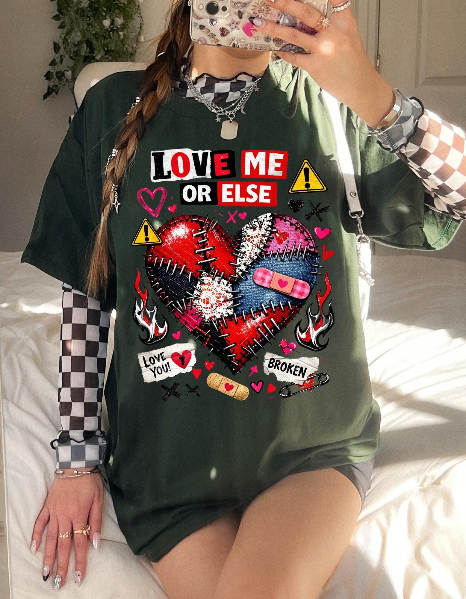 Love Me Or Else broken stitched heart T-Shirt | punk heart tattoo graphic