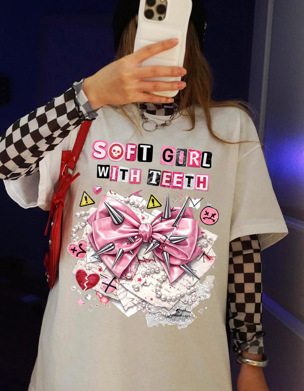 Soft Girl With Teeth T-Shirt | Pink Bow Graphic, Kawaii Punk Aesthetic