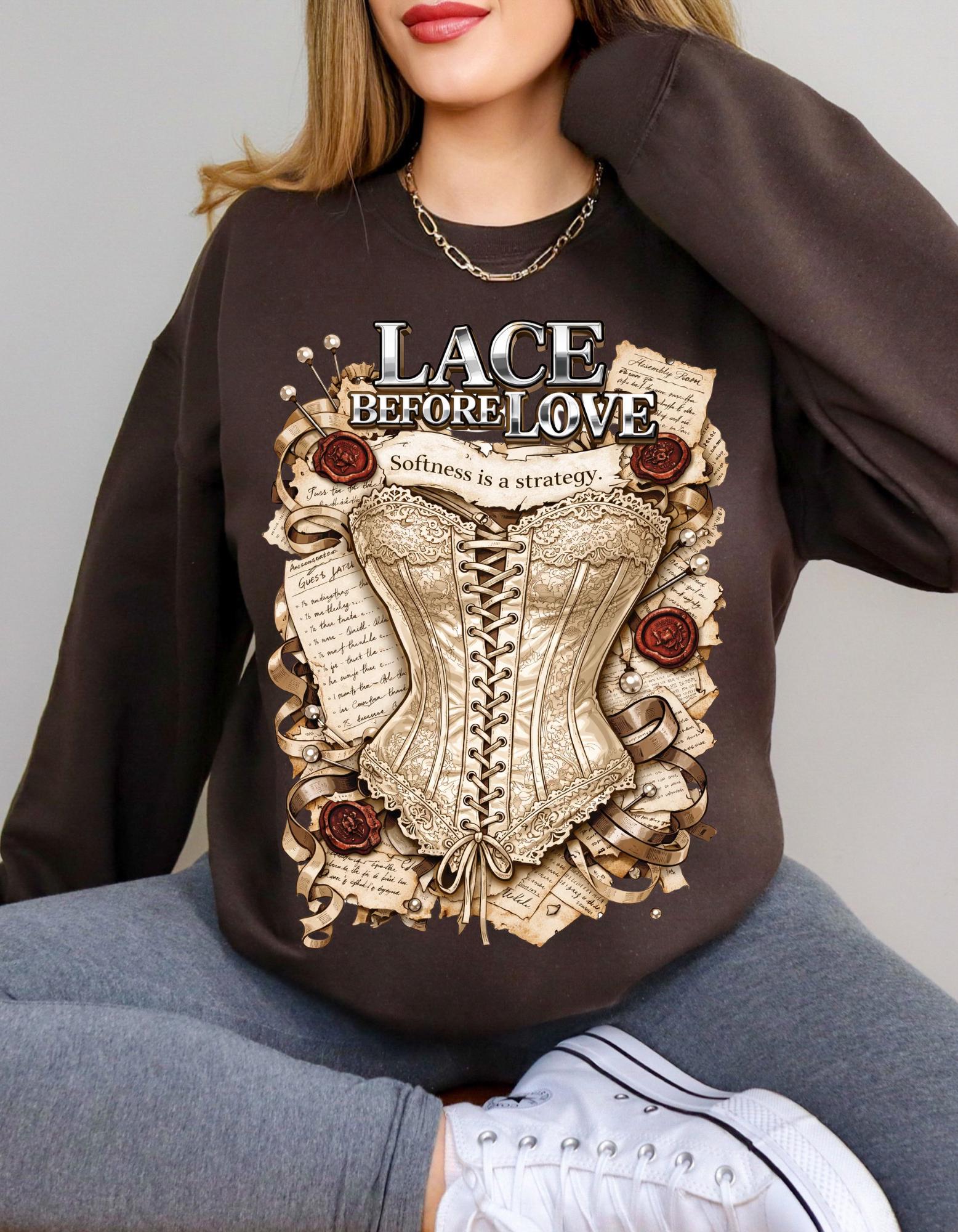 Lace Before Love corset illustration Sweatshirt | vintage Victorian rose fashion