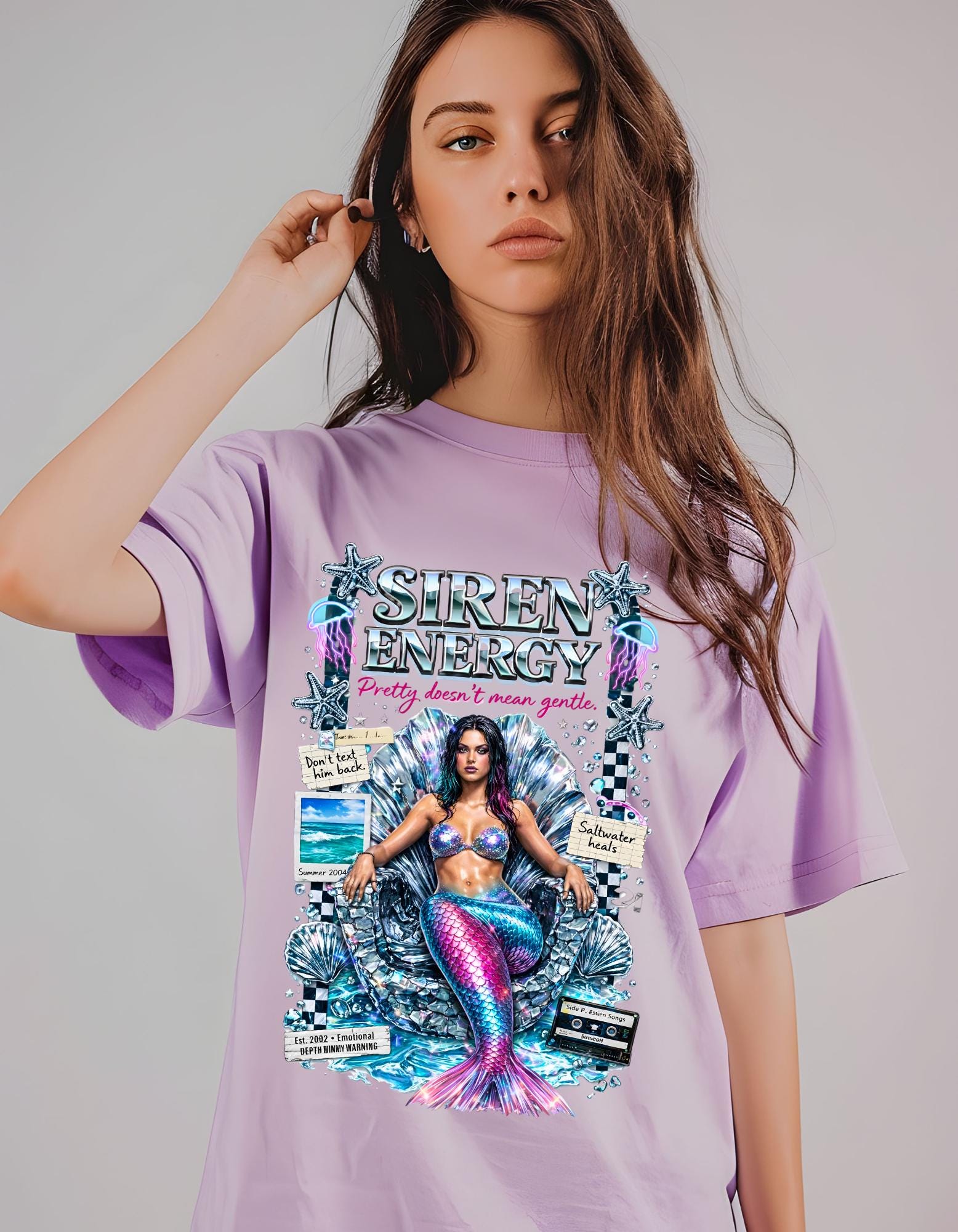 Siren Energy Mermaid Graphic Tee | Vintage Collage Illustration T-Shirt