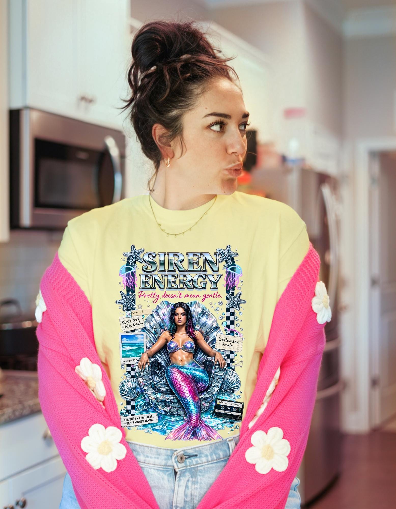 Siren Energy Mermaid Graphic Tee | Vintage Collage Illustration T-Shirt