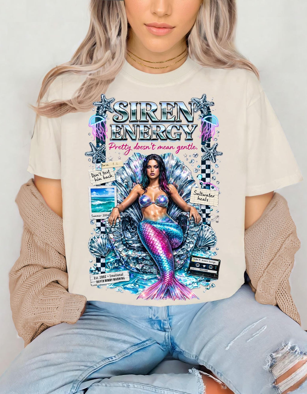 Siren Energy Mermaid Graphic Tee | Vintage Collage Illustration T-Shirt