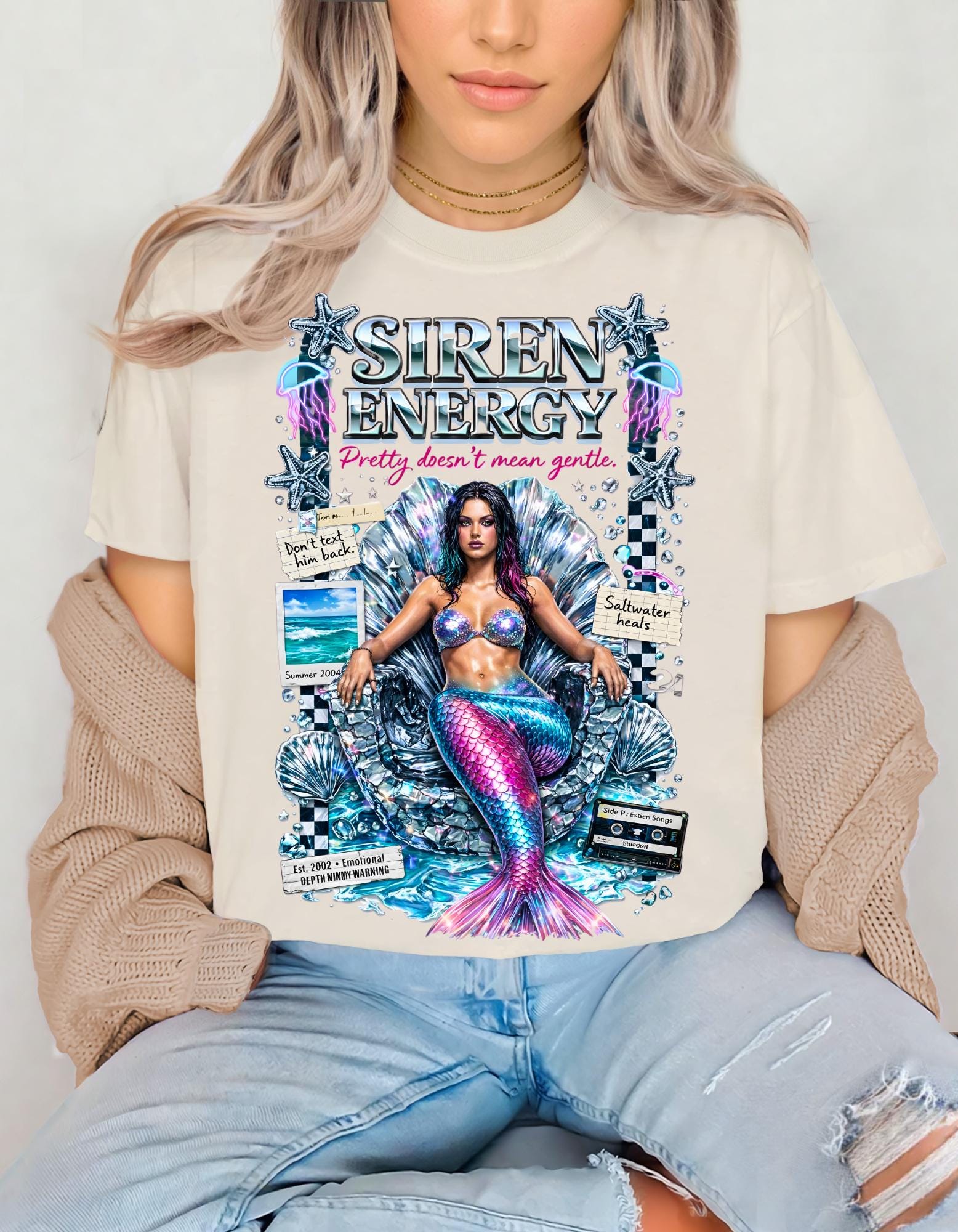 Siren Energy Mermaid Graphic Tee | Vintage Collage Illustration T-Shirt