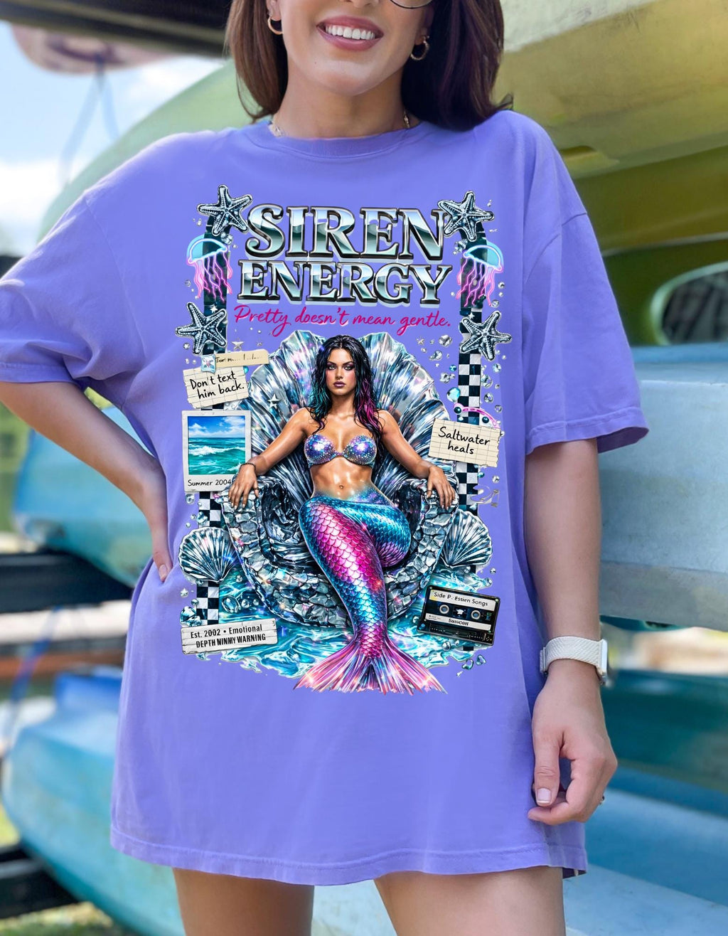 Siren Energy Mermaid Graphic Tee | Vintage Collage Illustration T-Shirt