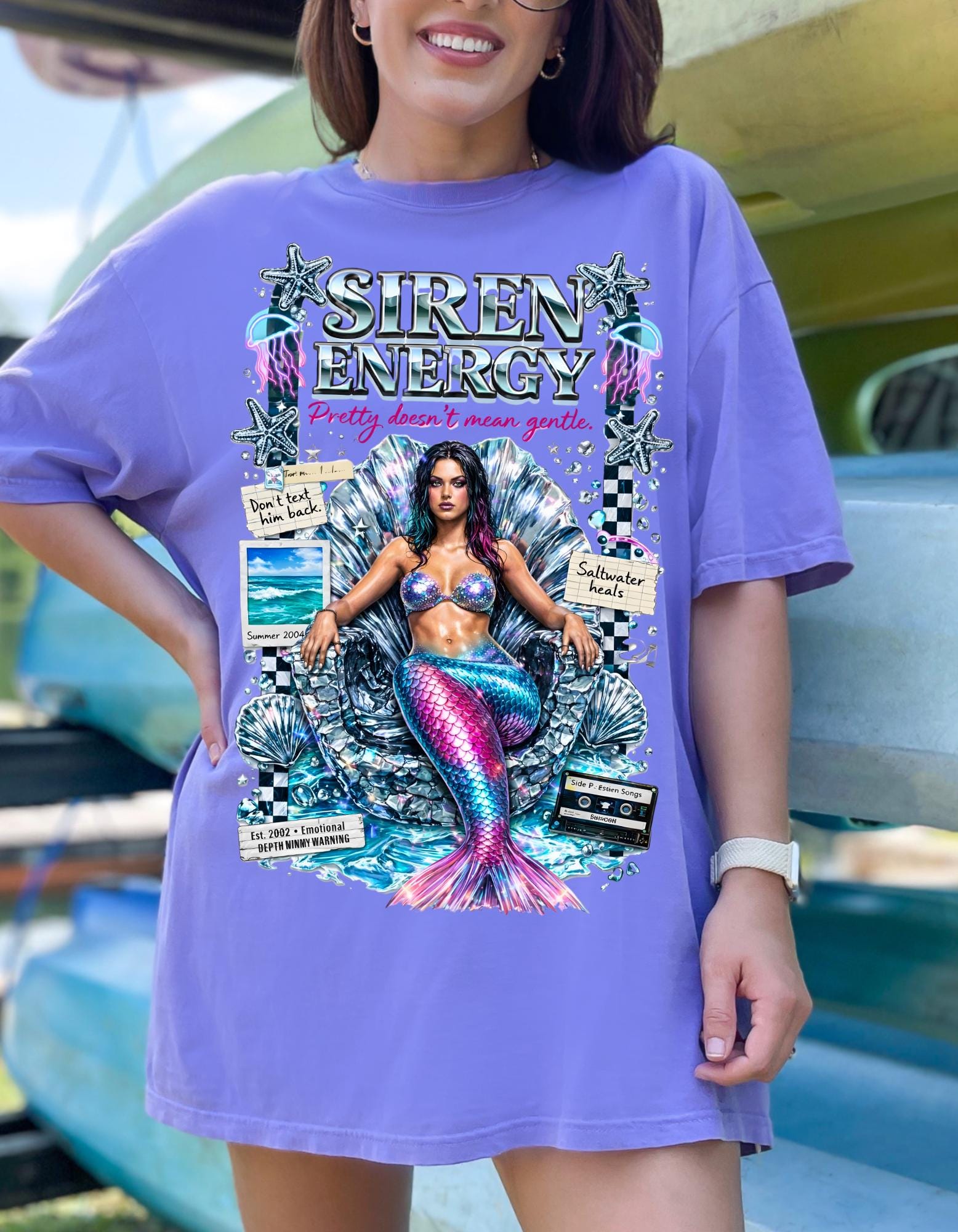 Siren Energy Mermaid Graphic Tee | Vintage Collage Illustration T-Shirt