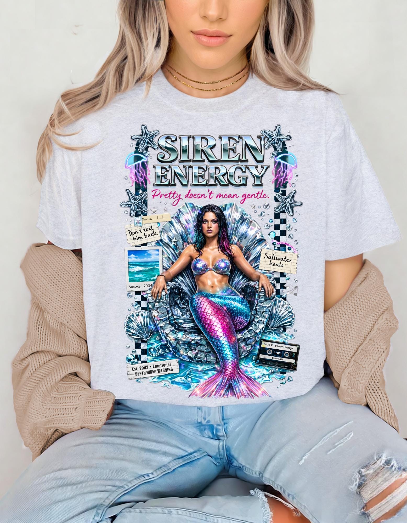 Siren Energy Mermaid Graphic Tee | Vintage Collage Illustration T-Shirt