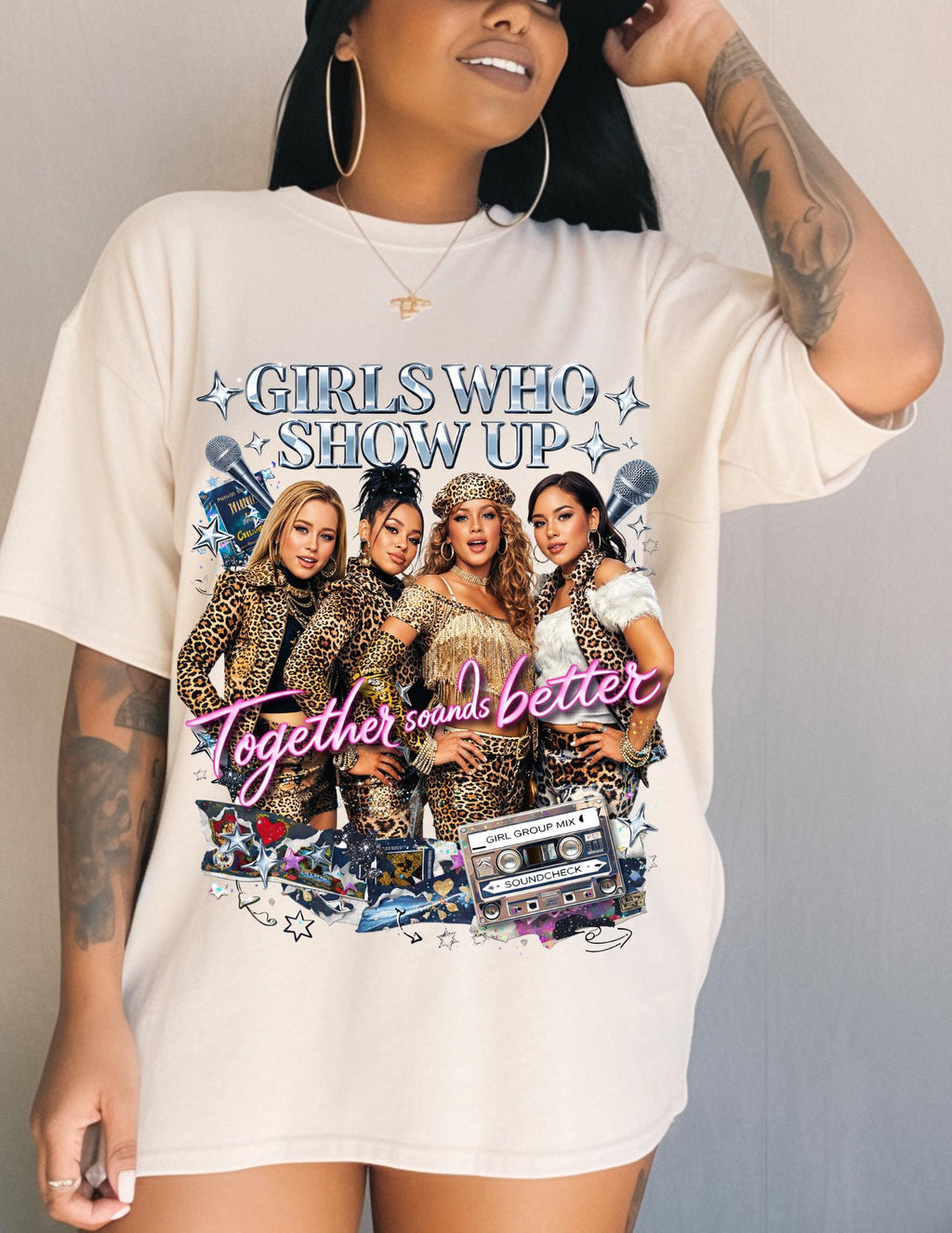 Leopard Girl Group Tee T-Shirt | Girls Who Show Up Y2K Pop Nostalgia Leopard Print
